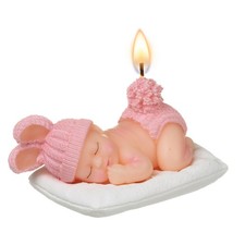 Pink Baby Shower Candle Adorable Sleeping Baby Girl Cake Topper