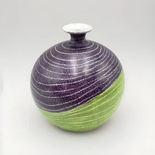 Vintage Raymor Italian Pottery Stripes Wavy Vase Italian Mid Century Bitossi