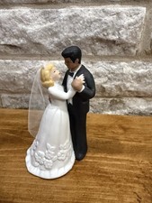 Vintage Porcelain 1991 Lefton Hand Painted Bride and Groom Wedding Cake Topper