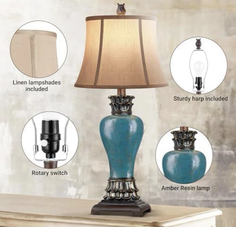 27 Set of 2 Tall Farmhouse Rustic Table Lamps for Living Room,3-Color Tempera... - Image 3 of 4