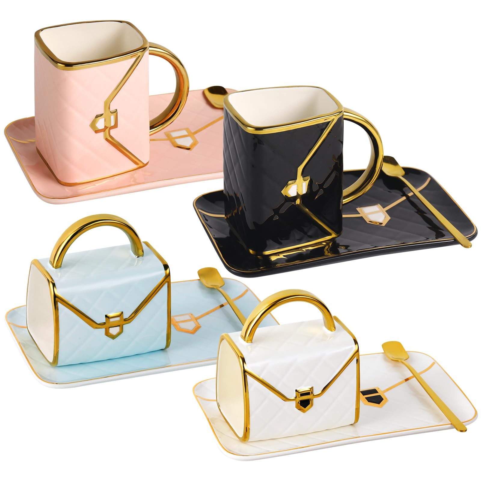 Handbag Coffee Mug Set Of 4 Ceramic Cups Purse Design 10oz-image
