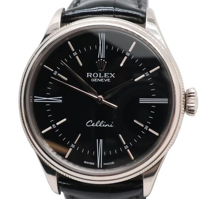 2010s Rolex 50509 Cellini Time 39mm 18K White Gold Black Dial Automatic Watch