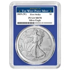 2025 (W) $1 American Silver Eagle PCGS MS70 FS West Point Label Blue Frame