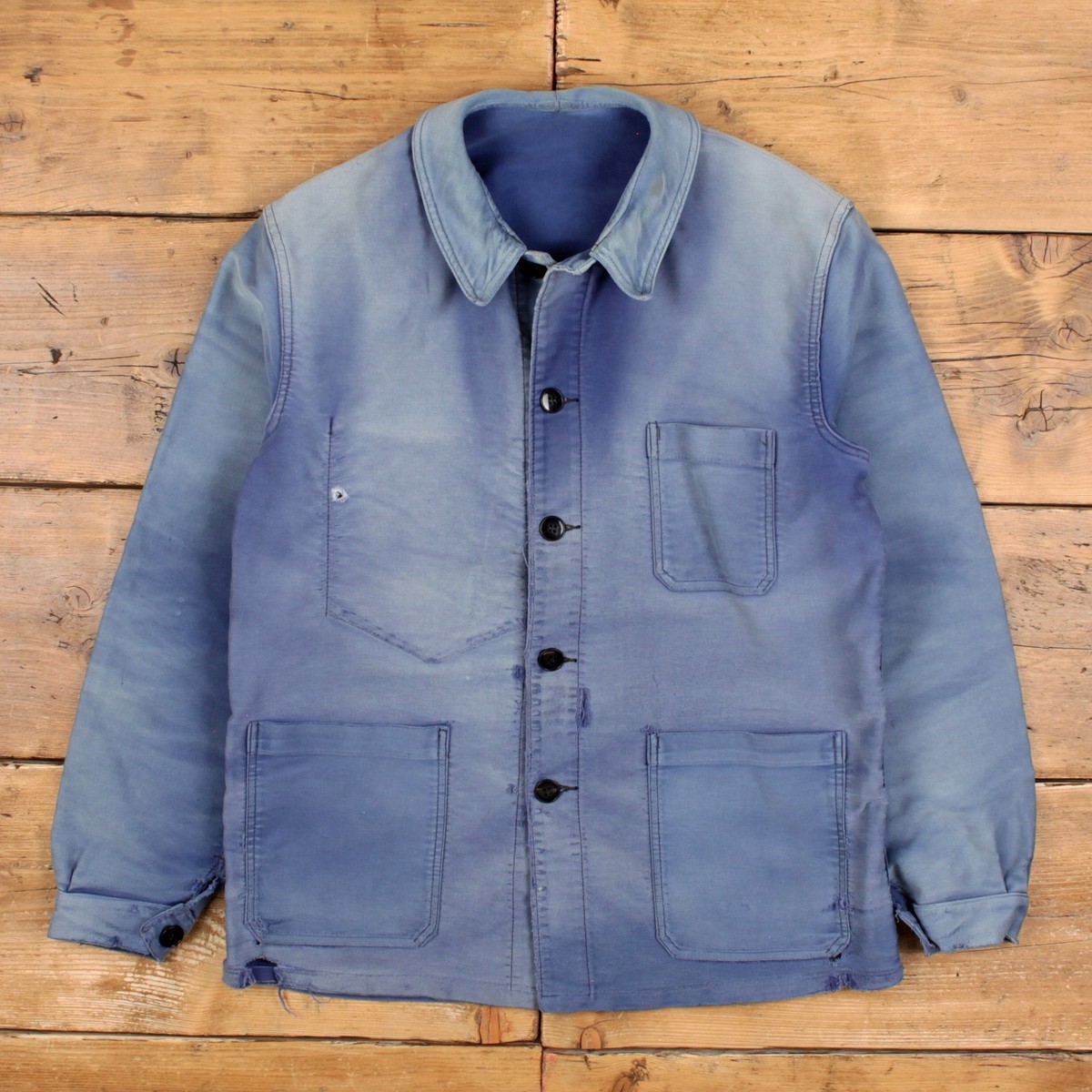 希少　1980年代　メキシカンブランケット　カメモチーフ　ブルーベース Vintage Barbe Bleue French Workwear Jacket M Mens 80s Moleskin