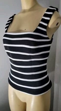 Vtg 90's Cache Black White Zip Sleeveless Corset Bustier Blouse Top SZ 2 S 
