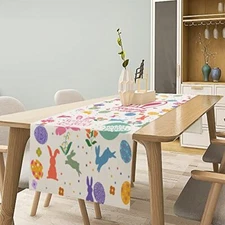 Happy Easter Table RunnerEaster Rabbits Linen Farmhouse Table RunnersEaster E...