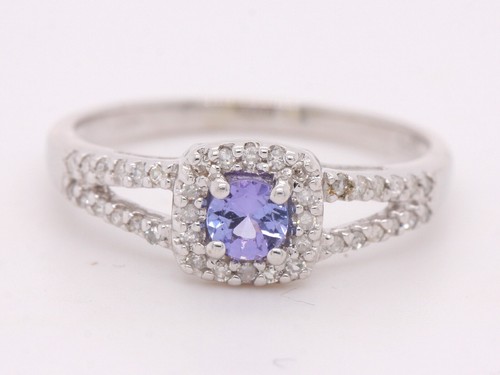 9ct White Gold Natural Tanzanite & Diamond Cluster Size O British Made Ring - Picture 2 of 9