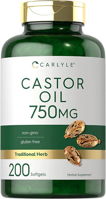 Castor Oil 750Mg 200 Softgels Traditional Herb Non-Gmo, Gluten Free Supplement