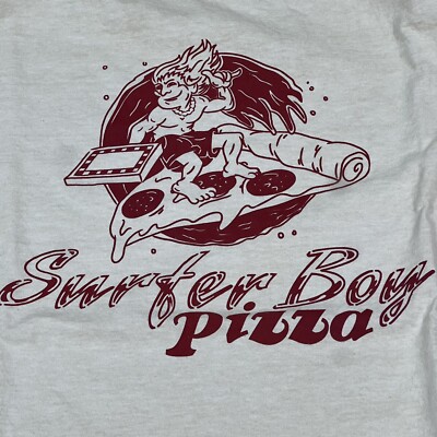 Netflix Stranger Things Surfer Boy Pizza Beige Pacsun T-Shirt Sz