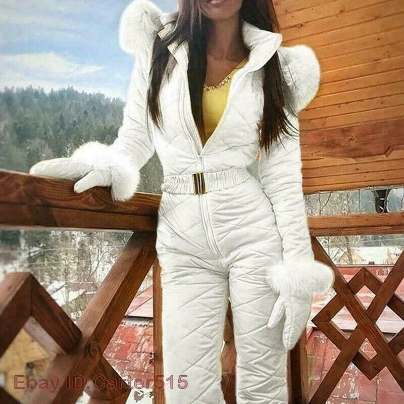 Ski Suit Women's Snowsuit Winter Warm Jumpsuits Pants Zip Hooded Waterproof - Image 4 of 4