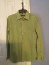 Van Heusen Mens green striped button down dress shirt sz 15-15.5