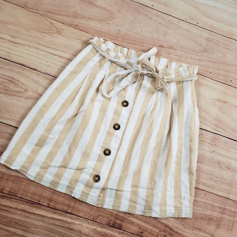 Hollister Skirt Womens Small Mini Beige White Button Front Tie High Rise Ladies - Image 2 of 4