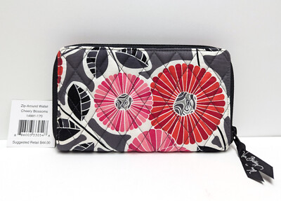 Vera Bradley Zip-Around Wallet CHEERY BLOSSOMS Floral Red Pink NWT Exact Item B1