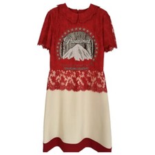 Gucci Paramount Embroidered Red Wool and lace dress IT44