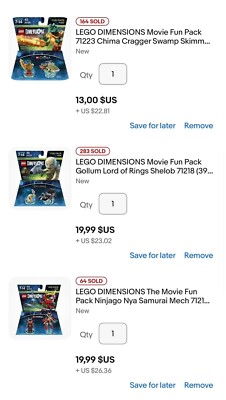 LOT 6pk set LEGO DIMENSION Cragger Gollum Nya Wicked Witch Wizard