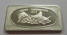 1973 * HAPPY THANKSGIVING * 1 oz. .999 Fine Silver Bar * Great Lakes Mint 109.65 per troy oz