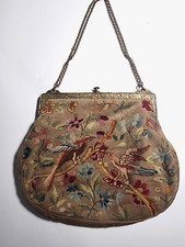 Petit Point Purse Victorian Birds, Blossoms  Flowers