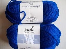 Needle Crafters acrylic yarn, Royal Blue, lot of 2 (115 yds ea)
