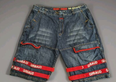 Vtg Y2K Marithe Francois Girbaud Shorts 46 Double-Shuttle Red Tape Baggy Denim