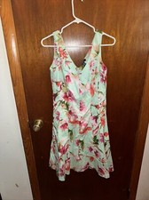 Chaps Ralph Lauren Women’s Green Blue Floral Midi Dress Size 8
