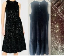 J. Crew Black Shimmer Velvet Sleeveless Midi Shift Dress Women’s Size 8
