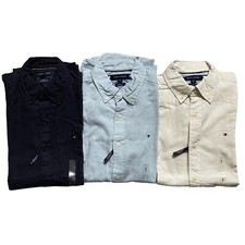 Tommy Hilfiger Men's Regular Fit Linen and Cotton Button Down Long Sleeve Shirt