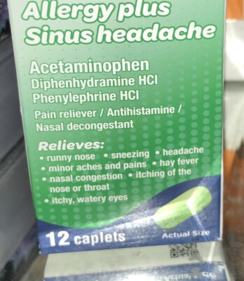 ValuRx Multi-Symptom Allergy Plus Sinus Headache-12 Caplets-New-Part Label Missi