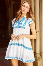 NWT Love The Label Ember Mini Cotton Dress White/Blue Sz Medium