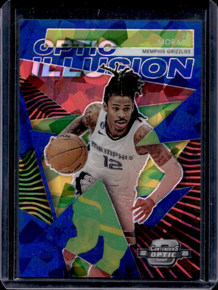 2022-23 Panini Contenders Optic Ja Morant Optic Illusion Blue Cracked Ice #/75