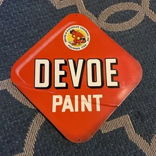 Vintage Devoe Paint Advertising Metal Sign Indian Graphic 11.5” Mancave