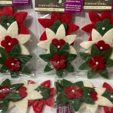 Christmas Star Wool Flower Embellishments Craft Red Green Needle Felting Holiday