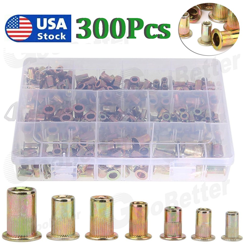 300Pcs Zinc Steel Rivet Nut Kit Rivnut Nutsert Assort 150pcs Metric/150pcs