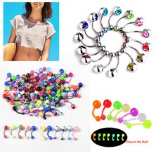 7-100Pcs Belly Button Rings Stainless Steel Navel Ring Acrylic Retainers Bar 14G