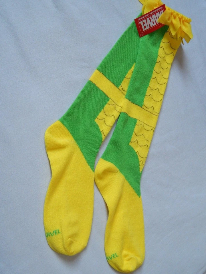 Womens Socks Knee High Shoe Size 4-10 Yellow Green Loki Thor NEW Marvel Comics - Image 3 of 4
