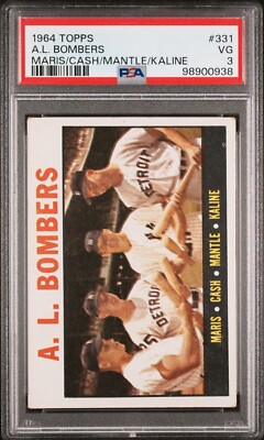 1964 Topps Baseball #331 AL Bombers Maris Cash Mantle Kaline PSA 3 Low Pop 348!