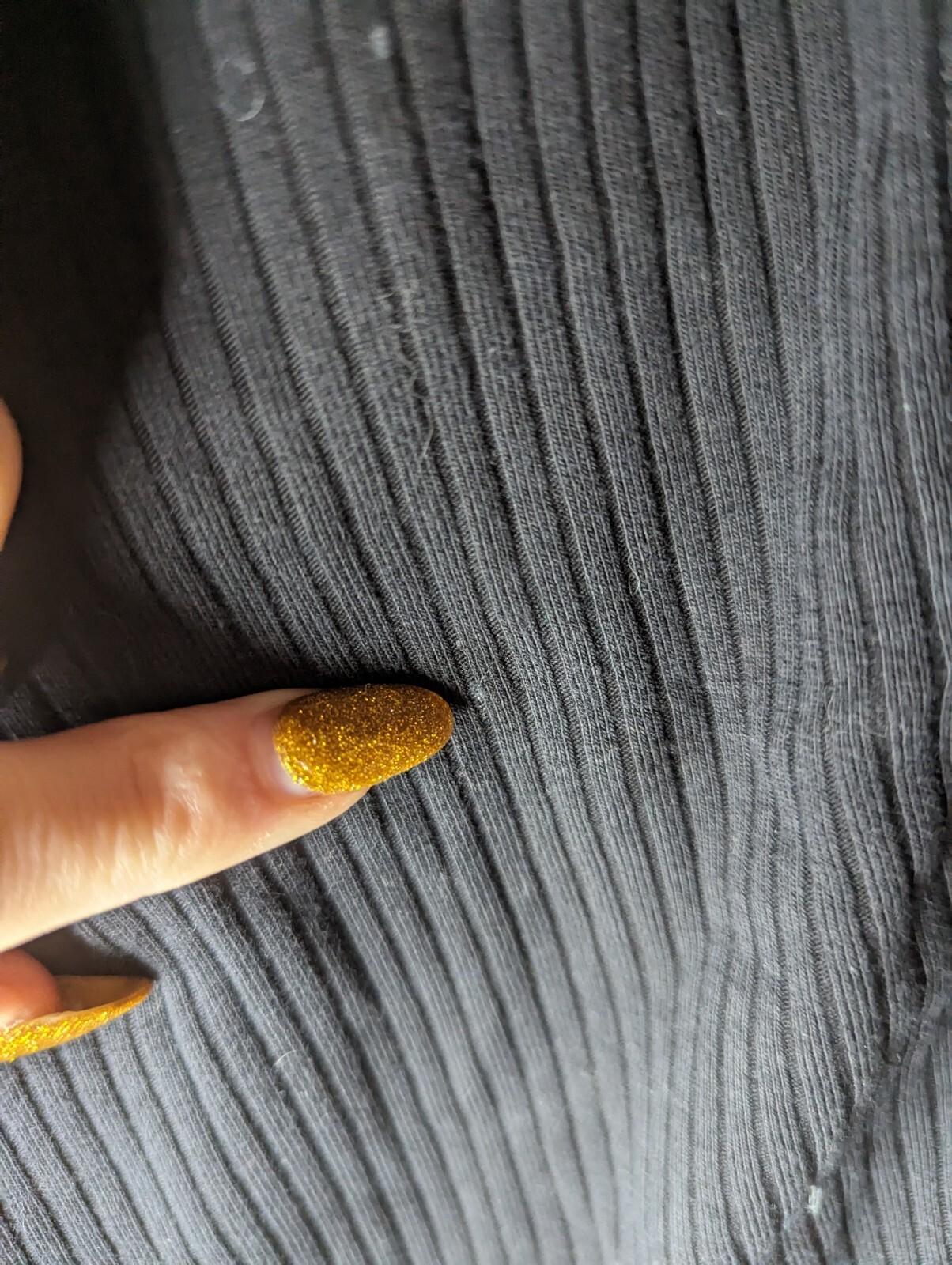 Soft Focus Black Ribbed Collared Ruffled Button C… - image 13