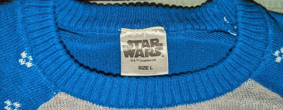 Blue R2D2 Christmas Sweater Star Wars Droid Candy Canes Adult Size L - Image 3 of 4