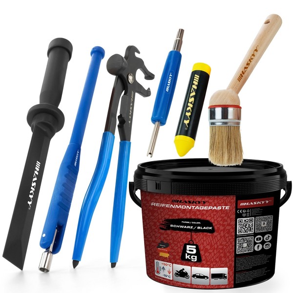 Schwarz Reifenmontagepaste 5Kg Set Pinsel Ventildreher Ventileinzieher Schaber-image