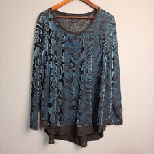Simply Vera Wang 1X Blue Black Burnout Velvet Burnout Whimsigoth Punk Tunic Top