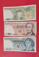 Poland Set 3 pcs 50, 100, 1000 Zlotyh 1982-1988 VG-Fine