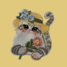 CAT WITH HAT SO CUTE SELF ADHESIVE/SEW ON PATCH ONE FREE STICKER