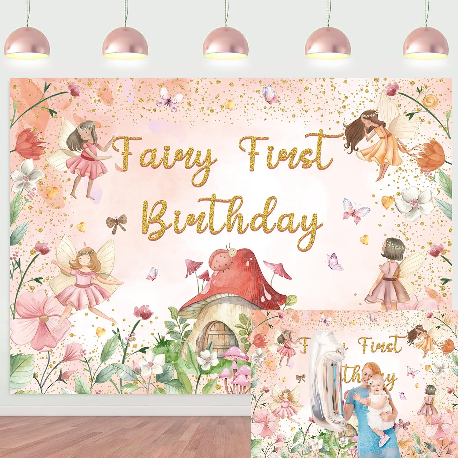 Fairy First Birthday Backdrop 7x5 Ft Floral Girls Photography Decoration