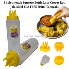 5 holes nozzle Squeeze Bottle Lacy Crepes Roti Jala Mold BPA FREE 600ml Takoyaki 0.87 per fl oz