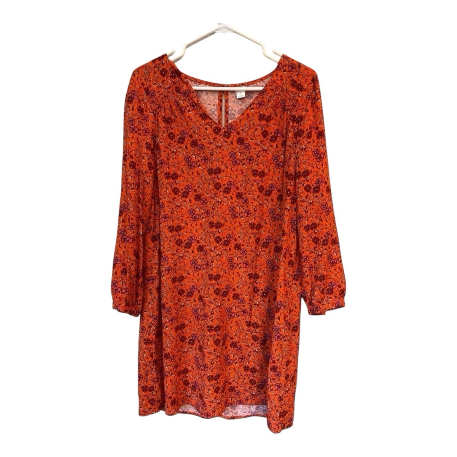 Old Navy Women’s Floral Boho Mini Dress Small Orange Pink Rayon Long Sleeve
