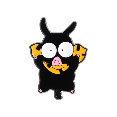 Cute Black Cartoon Creature Enamel Pin   Big Eyes & Pink Snout