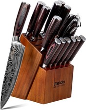 Seido Master 17 Piece Damascus Knife Block Set Acacia Wood Block Damascus steel