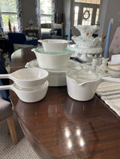 Vintage Corning Ware Just White French White Buffet Server 10pc Set 6 Dishes 4 L