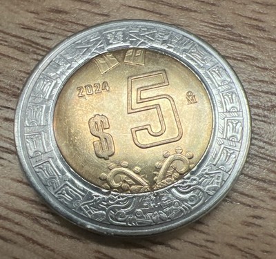 2024 Mexico 5 Pesos Coin - Mexican Bimetallic Cinco 5 Pesos Coin Circulated