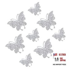 8 Pcs Bling Butterfly Car Decals Women Crystal Rhinestone Shiny Silver