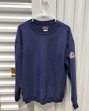Bulwark FR Work Sweatshirt Mens L Navy Blue Flame Resistant Cat 2 2112 Flaw